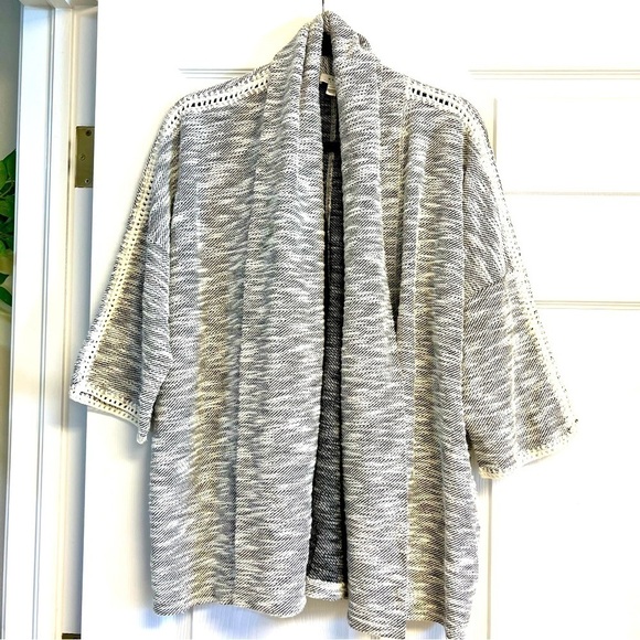 JOIE SOFT Crochet Detailed 3/4 Sleeve opened Cardigan boho oversized slouchy S - Picture 1 of 8